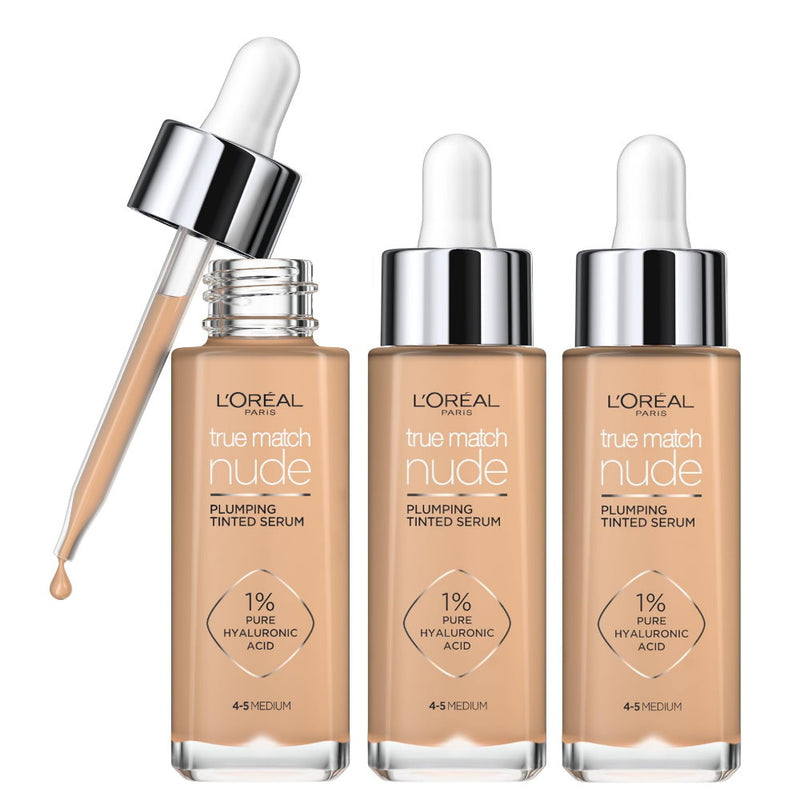 3x L'Oreal Paris True Match Nude Plumping Tinted Serum 30ml 4-5 Medium