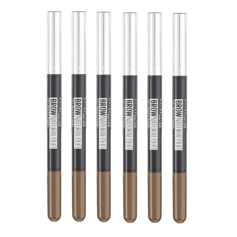 6x Maybelline Brow Natural Duo 2 in 1 Pencil and Powder Brown 0.15g