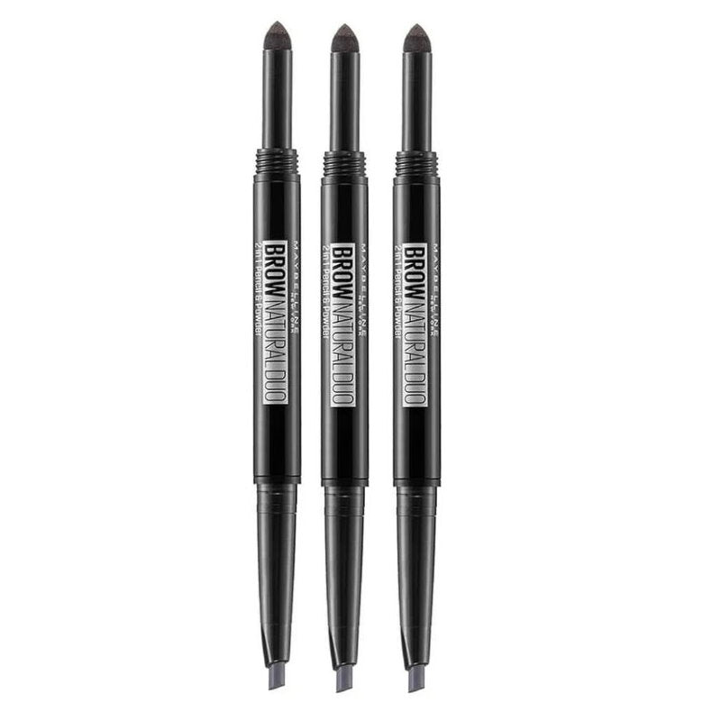 3x Maybelline Brow Natural Duo 2 in 1 Pencil and Powder Grey 0.15g