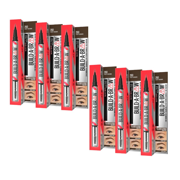 6x Maybelline Build A Brow 2 in 1 Pen Sealing Gel Eyebrow 260 Deep Brown