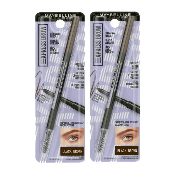 2x Maybelline Express Brow Ultra Slim Eyebrow Pencil 90mg Black Brown