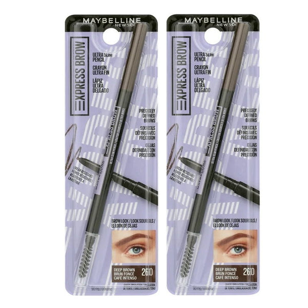 2x Maybelline Express Brow Ultra Slim Eyebrow Pencil 90mg Deep Brown