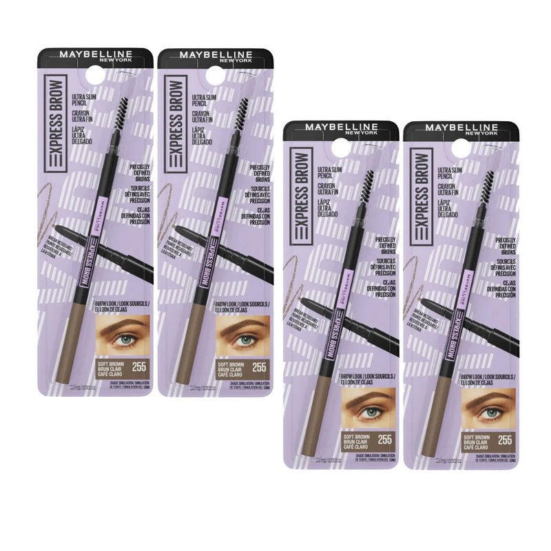 4x Maybelline Express Brow Ultra Slim Eyebrow Pencil 90mg Soft Brown