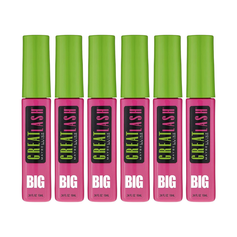 6x Maybelline Great Lash Big Mascara 10ml 130 Blackest Black