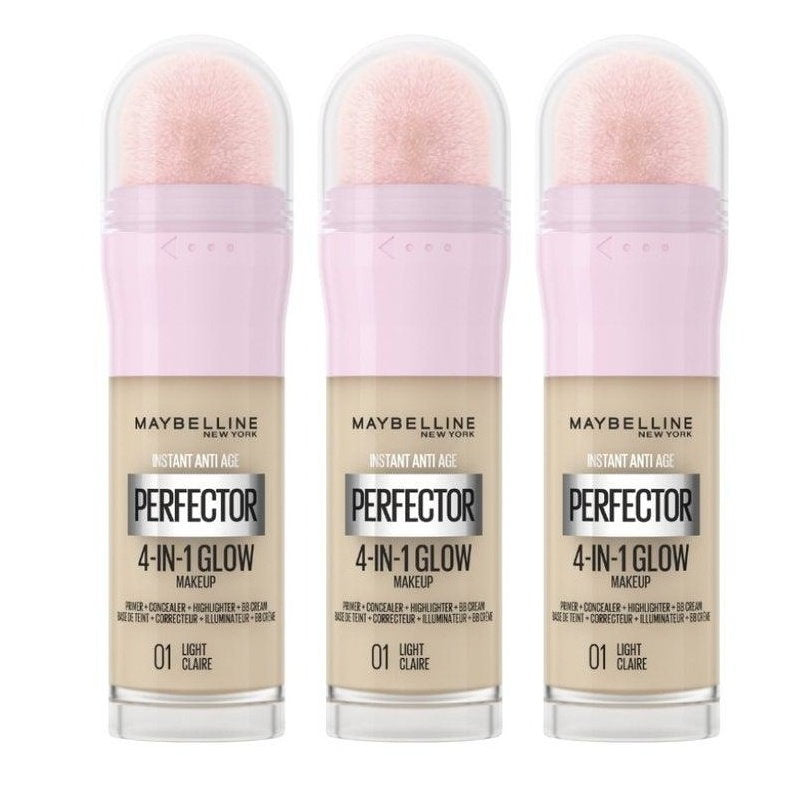 3x Maybelline Instant Anti Age Perfector 4 in 1 Glow Makeup 20ml 01 Light