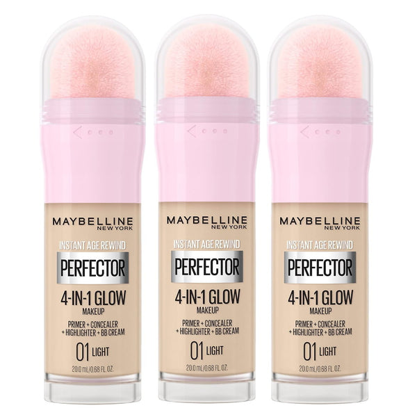 3x Maybelline Instant Anti Age Perfector 4 in 1 Glow Makeup 20ml 01 Light