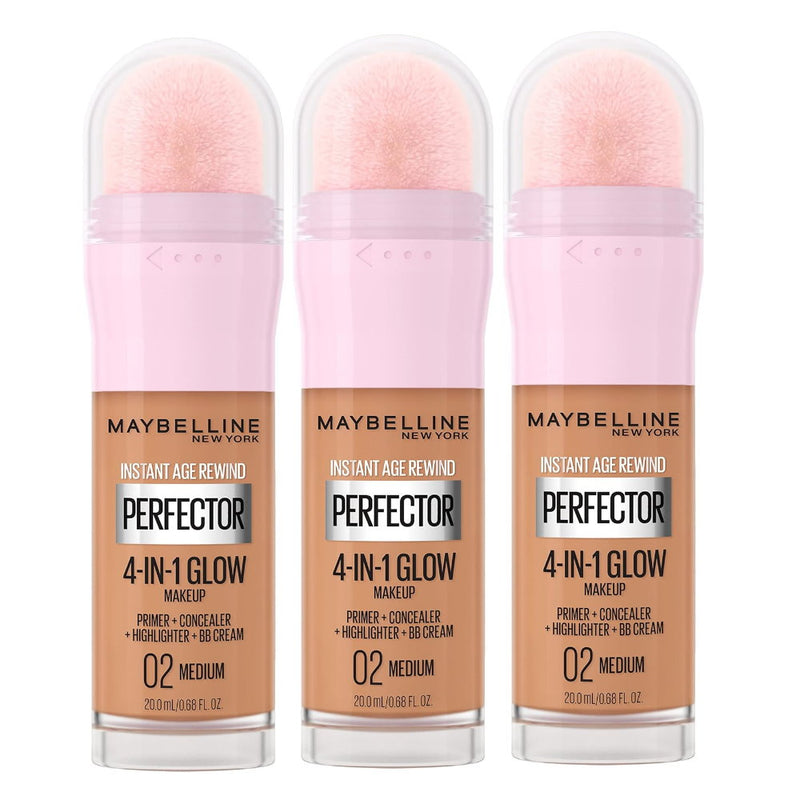 3x Maybelline Instant Anti Age Perfector 4 in 1 Glow Makeup 20ml 02 Medium