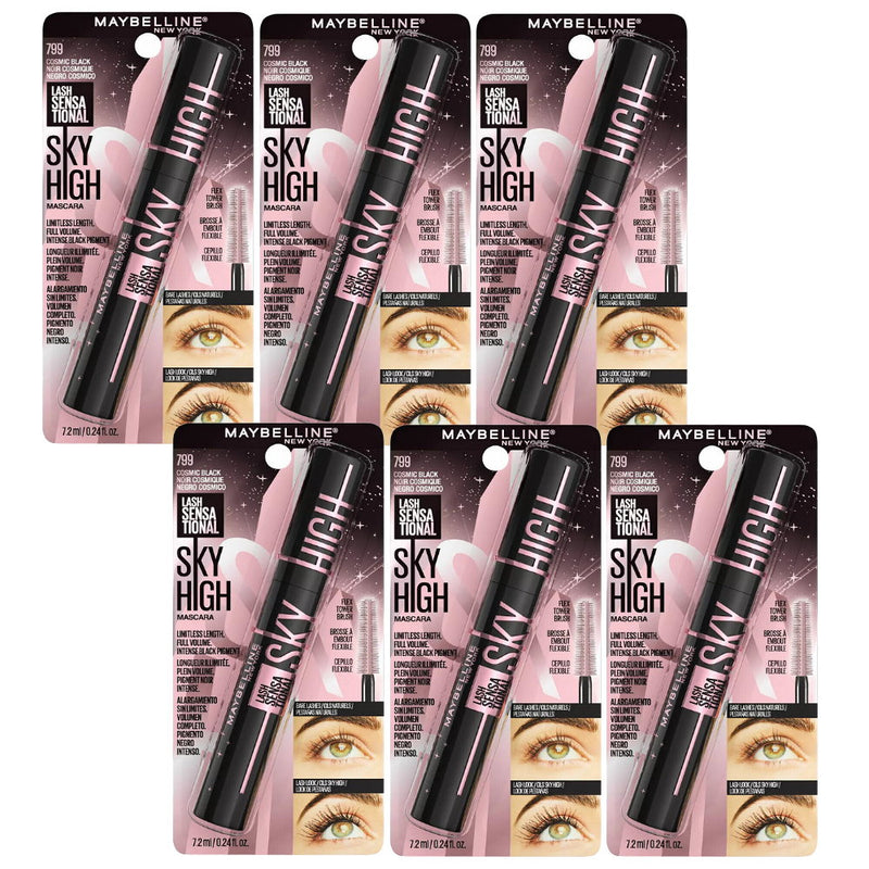 6x Maybelline Lash Sensational Sky High Mascara 7.2ml 799 Cosmic Black (carded)