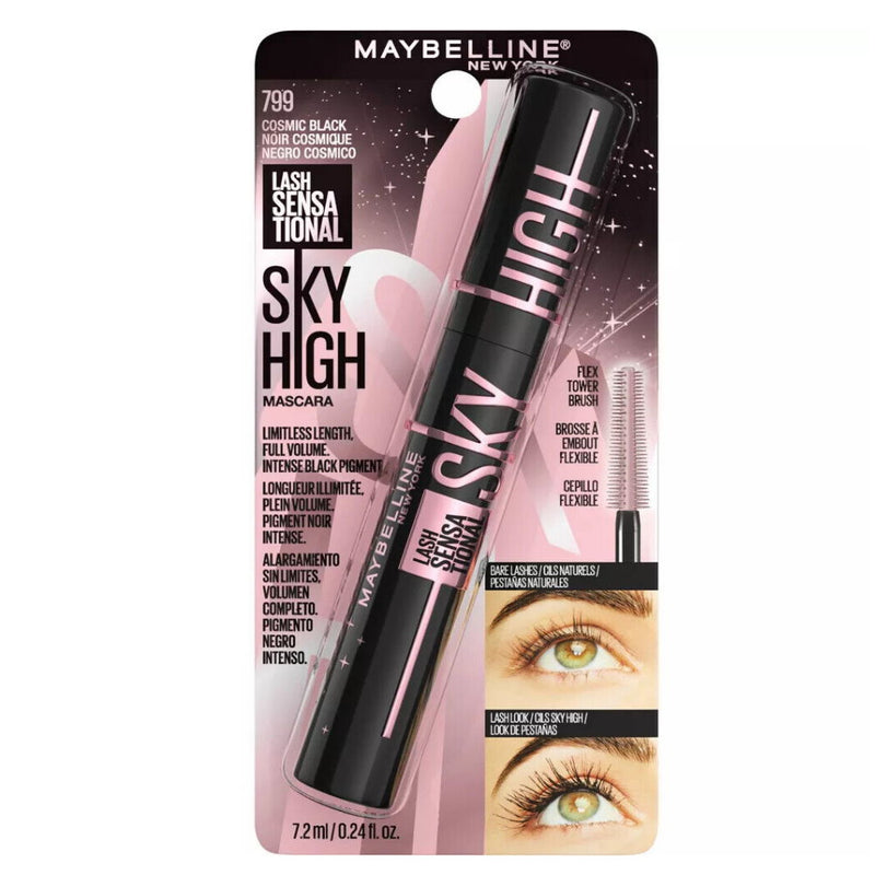 3x Maybelline Lash Sensational Sky High Mascara 7.2ml 799 Cosmic Black (carded)