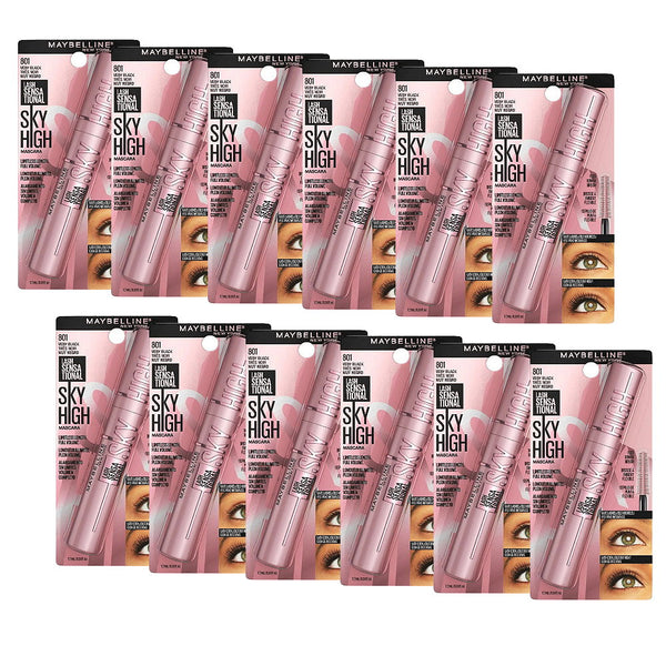 12x Maybelline Lash Sensational Sky High Washable Mascara 7.2ml 801 Very Black (carded)