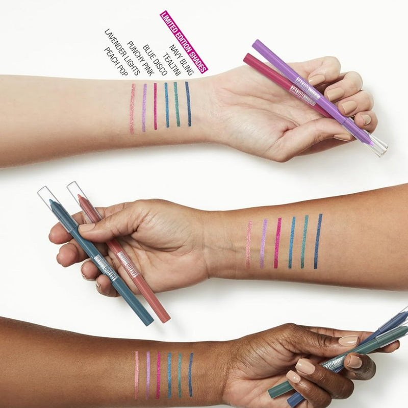 3pk SET Maybelline Tattoo Gel Pencil Eyeliner 812 Lavender Lights + 813 Punchy Pink and 814 Blue Disco