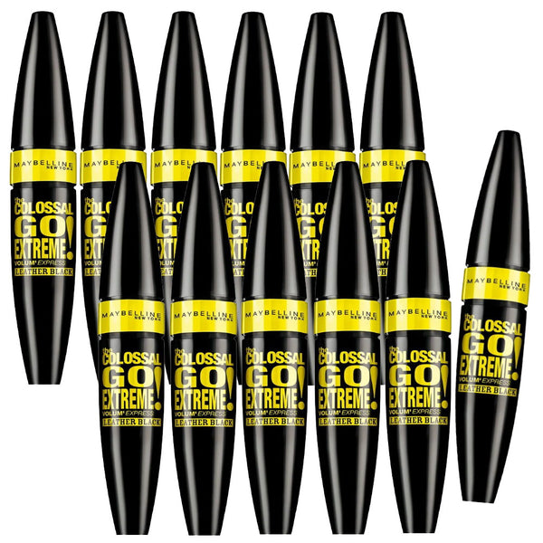 12x Maybelline Volum Express Colossal Go Extreme Leather Black Mascara 9.5ml (carded)