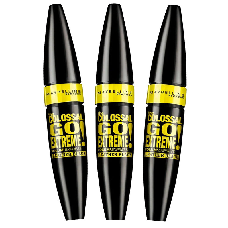 3x Maybelline Volum Express Colossal Go Extreme Leather Black Mascara 9.5ml