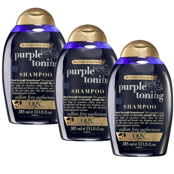 3x OGX Blonde Enhance Purple Toning Shampoo 385ml