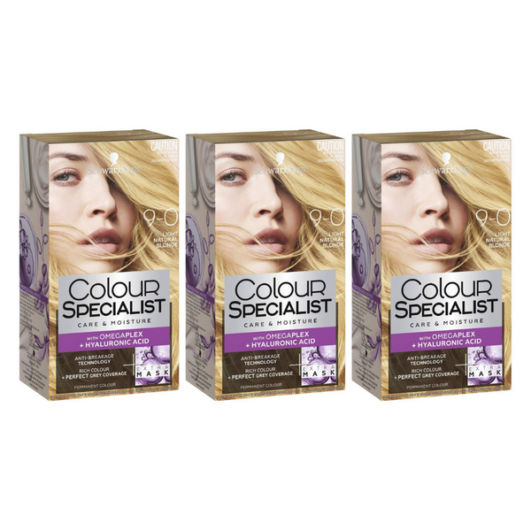 3x Schwarzkopf Colour Specialist Permanent Hair Colour 9-0 Light Natural Blonde