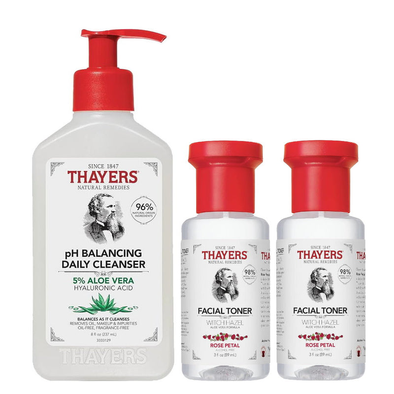 3pk Thayers Natural Remedies pH Balancing Daily Cleanser plus Rose Petal Toner