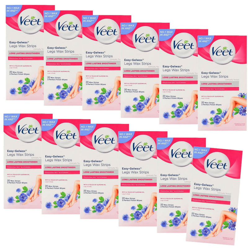 12x Veet Easy Gel Legs and Body Wax Strips Almond Oil 20 Pack