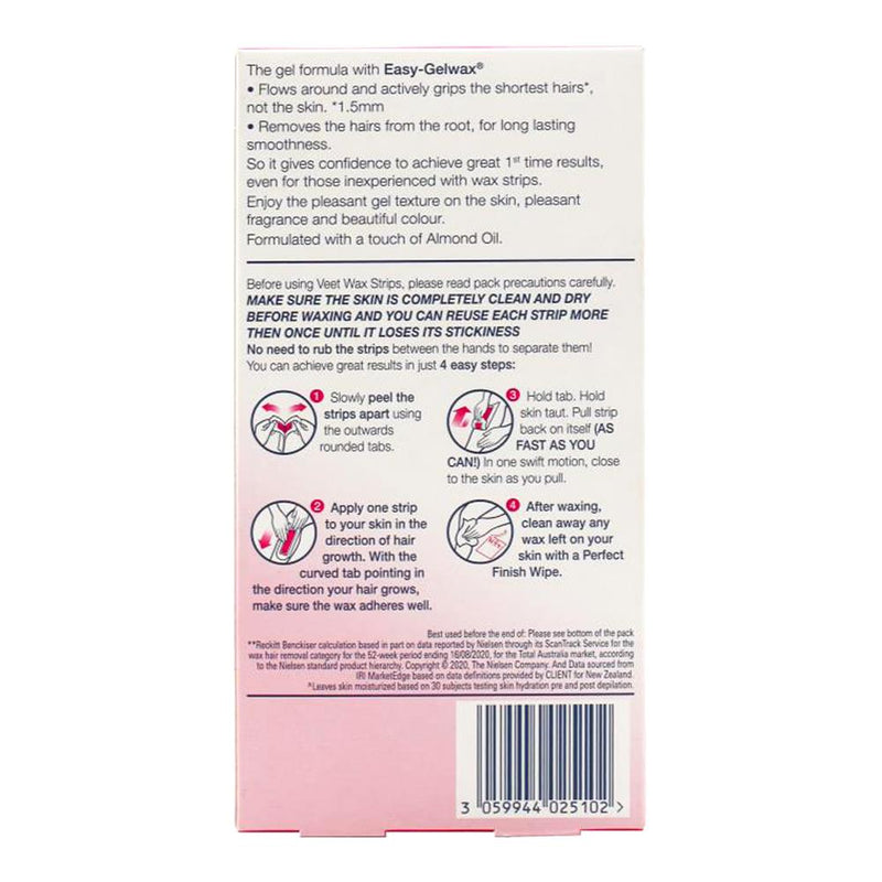 12x Veet Easy Gel Legs and Body Wax Strips Almond Oil 20 Pack