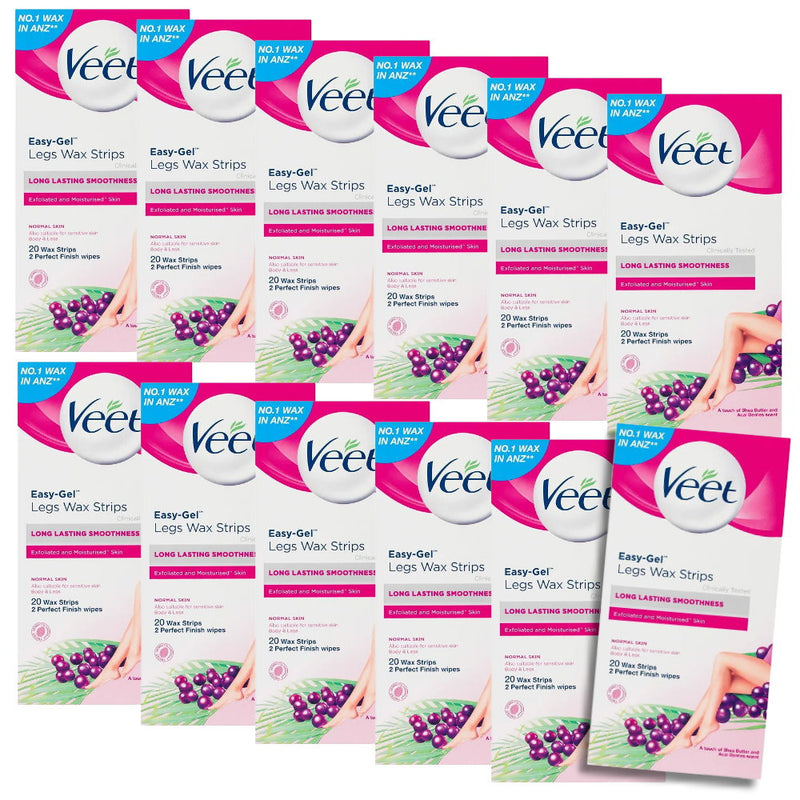 12x Veet Easy Gel Legs and Body Wax Strips Shea Butter and Acai Berries 20 Pack