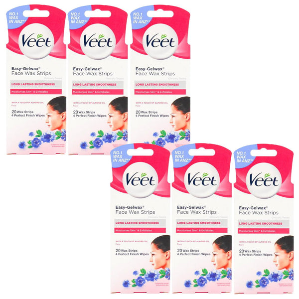 6x Veet Easy Gelwax Face Wax Strips Precision 20 pack