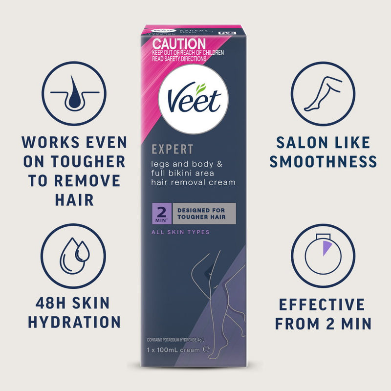 3x Veet Expert Legs Body Full Bikini Hair Removal Cream 100ml