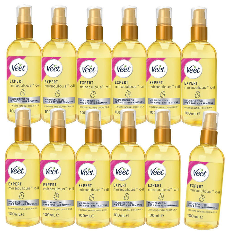 12x Veet Expert Miraculous Oil for Pre and Post Wax and Depilatory Hair Removal 100ml