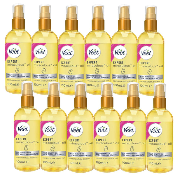 12x Veet Expert Miraculous Oil for Pre and Post Wax and Depilatory Hair Removal 100ml