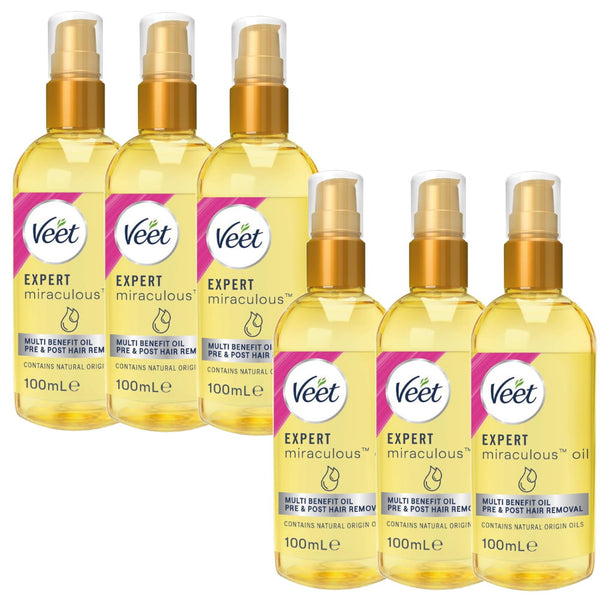 6x Veet Expert Miraculous Oil for Pre and Post Wax and Depilatory Hair Removal 100ml