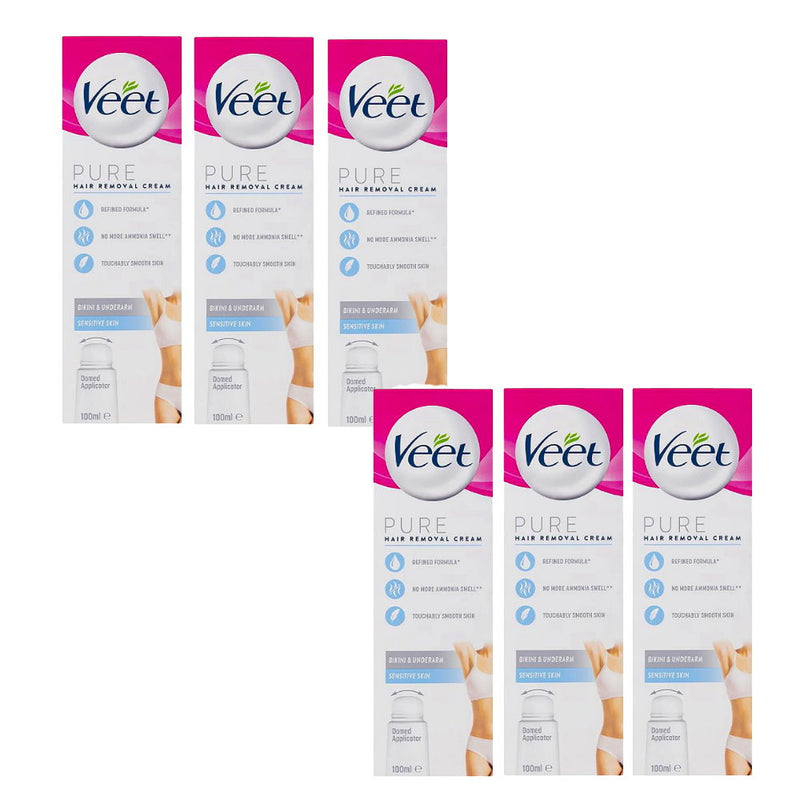 6x Veet Pure Hair Removal Cream Legs And Body Sensitive Skin 100ml