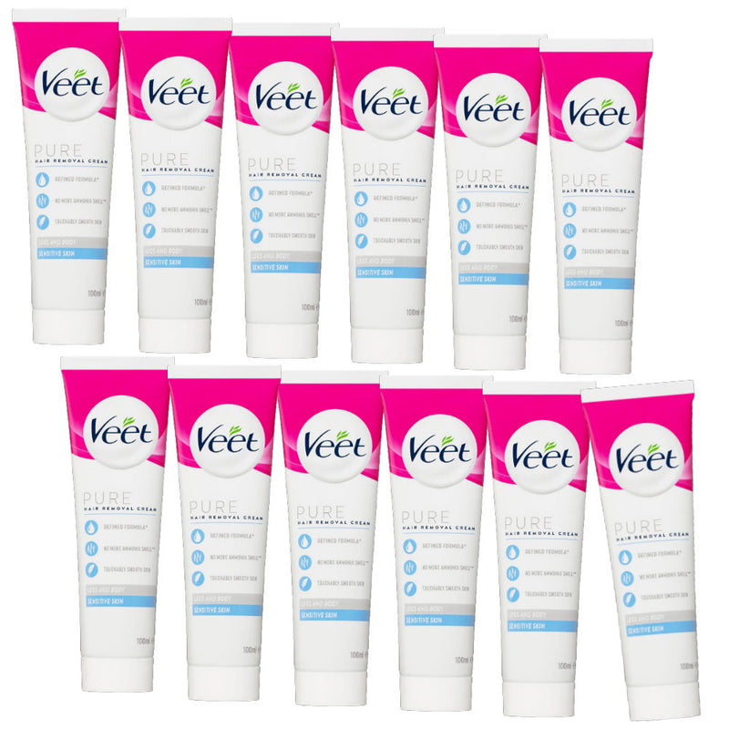 12x Veet Pure Hair Removal Cream Legs And Body Sensitive Skin 100ml