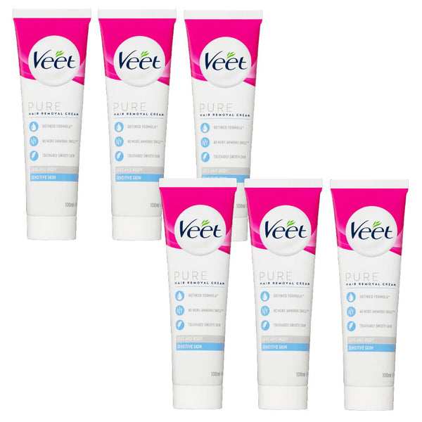 6x Veet Pure Hair Removal Cream Legs And Body Sensitive Skin 100ml