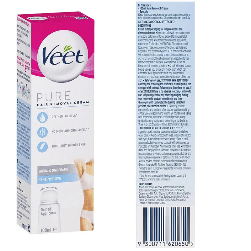 3x Veet Pure Hair Removal Cream Legs And Body Sensitive Skin 100ml