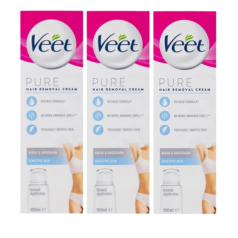 3x Veet Pure Hair Removal Cream Legs And Body Sensitive Skin 100ml