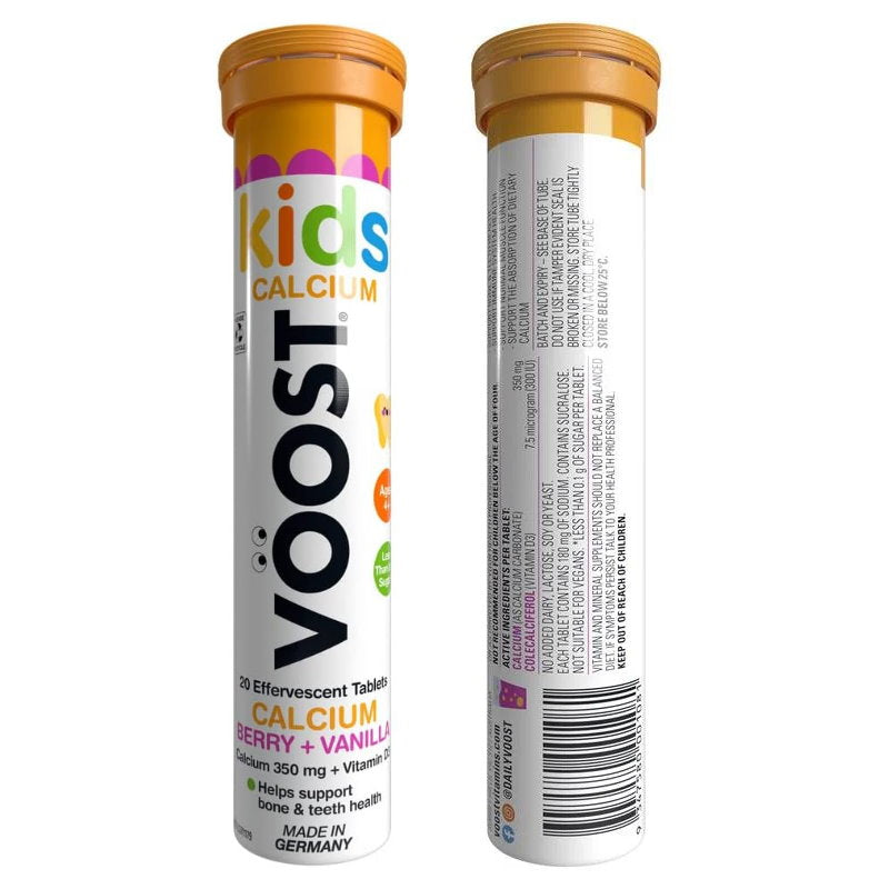 3x VOOST Kids Calcium Berry + Vanilla Effervescent Tablets 20 pack - Makeup Warehouse Australia