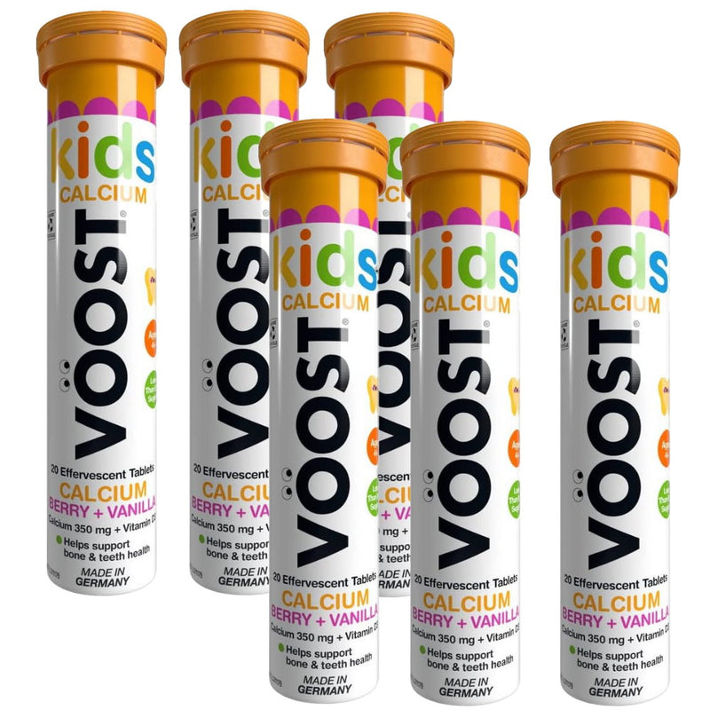 6x VOOST Kids Calcium Berry + Vanilla Effervescent Tablets 20 pack - Makeup Warehouse Australia