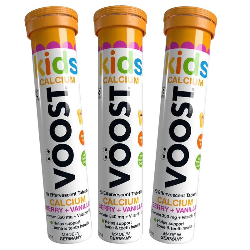 3x VOOST Kids Calcium Berry + Vanilla Effervescent Tablets 20 pack - Makeup Warehouse Australia