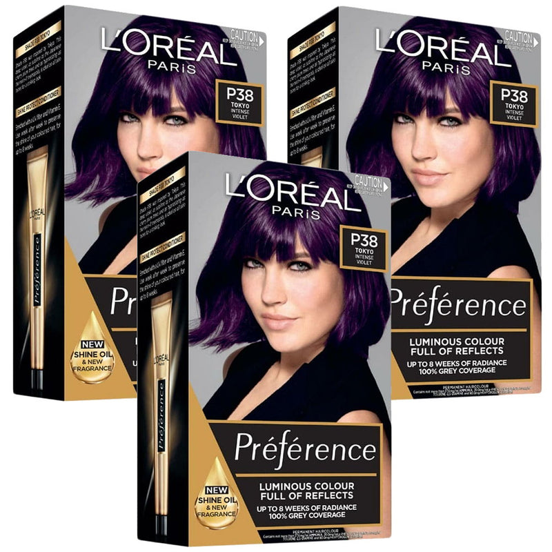 3pk LOreal Preference Hair Colour P38 Tokyo Intense Violet - Makeup Warehouse Australia 