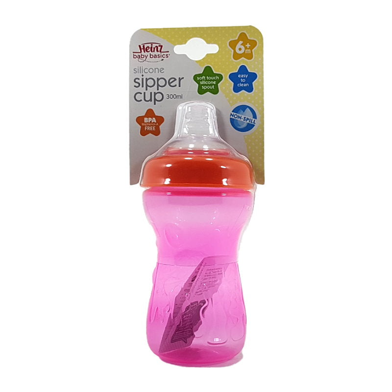 Heinz Baby Basics Silicone Sipper Cup Pink 300mL - Makeup Warehouse Australia