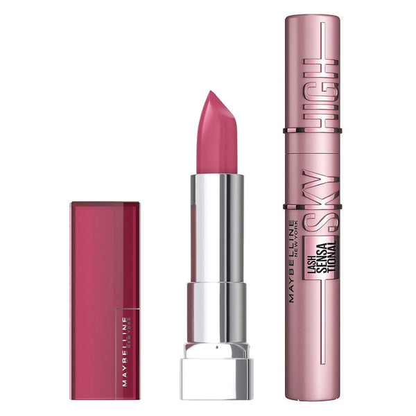 2pk SET Maybelline Color Sensational Creams Lipstick 244 Pink Score + Sky High Mascara 01 Very Black