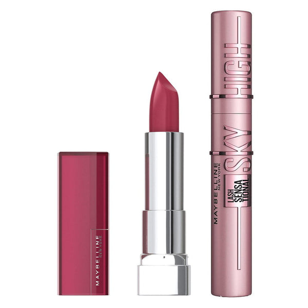 2pk SET Maybelline Color Sensational Creams Lipstick 255 Pink Flare + Sky High Mascara 01 Very Black