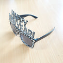 BLACK Happy New Year Diamante Party Sunglasses