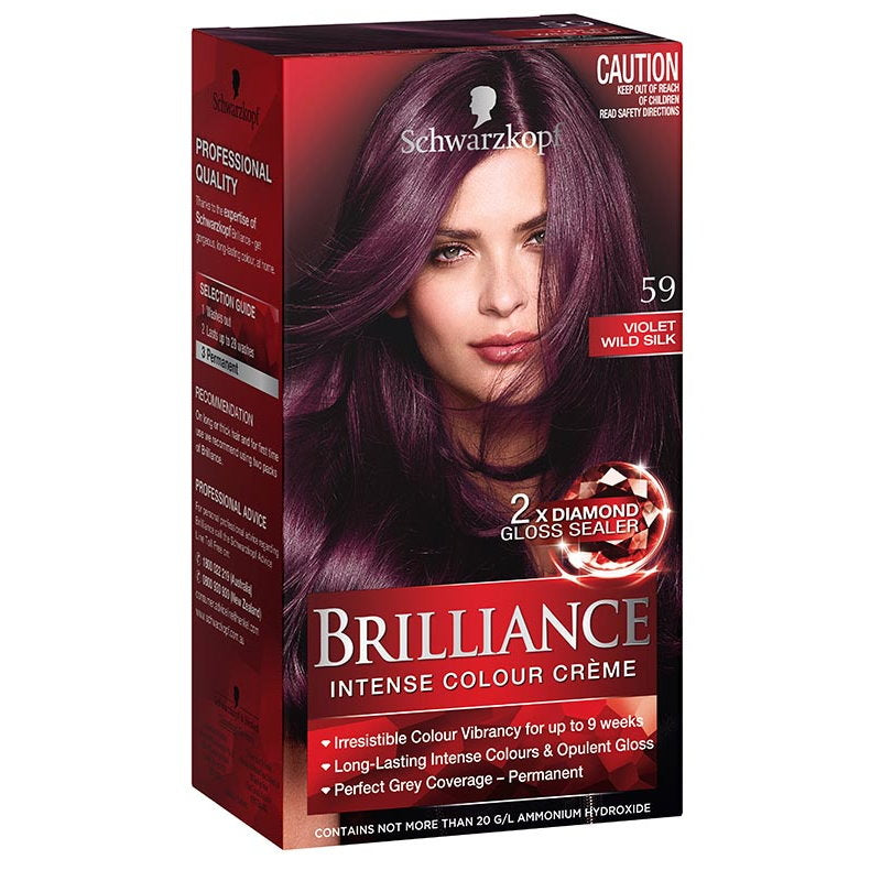 Schwarzkopf Brilliance Intense Colour Creme Hair Colour 59 Violet Wild Silk deep purple red - Makeup Warehouse Australia 