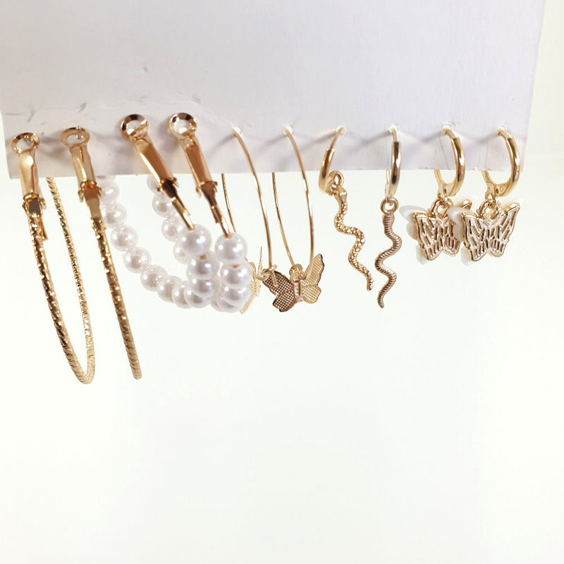 Rosy Lane 5 Pairs Assorted Butterfly Pearl Hoop Earrings