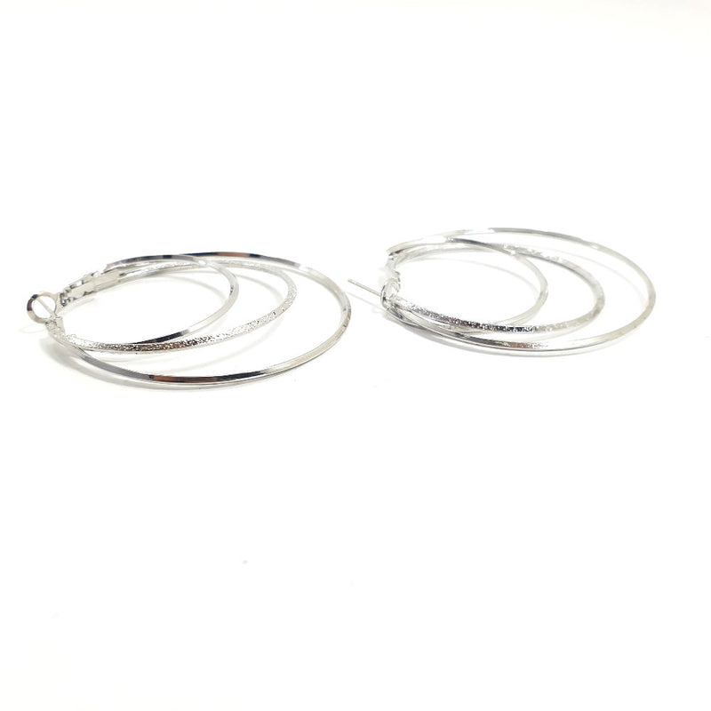 Rosy Lane Round Tri Geometric Hoops Earrings - Silver