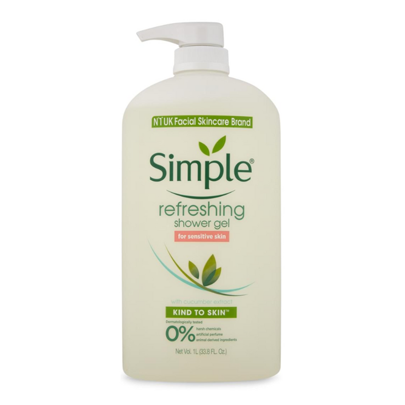 Simple Refreshing Shower Gel for Sensitive Skin with Cucumber Extract 1L